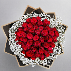 Red roses and Baby's Breath